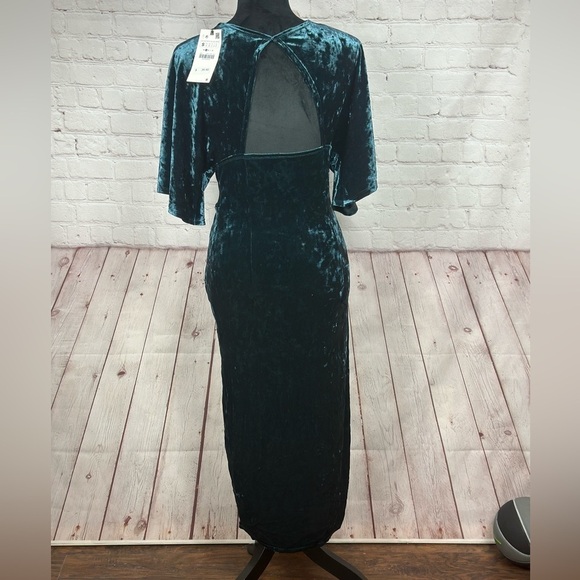 ZARA Green Velour Vintage Inspired Wrap Over Special Occasion Dress Sz S, NWT - Picture 3 of 7